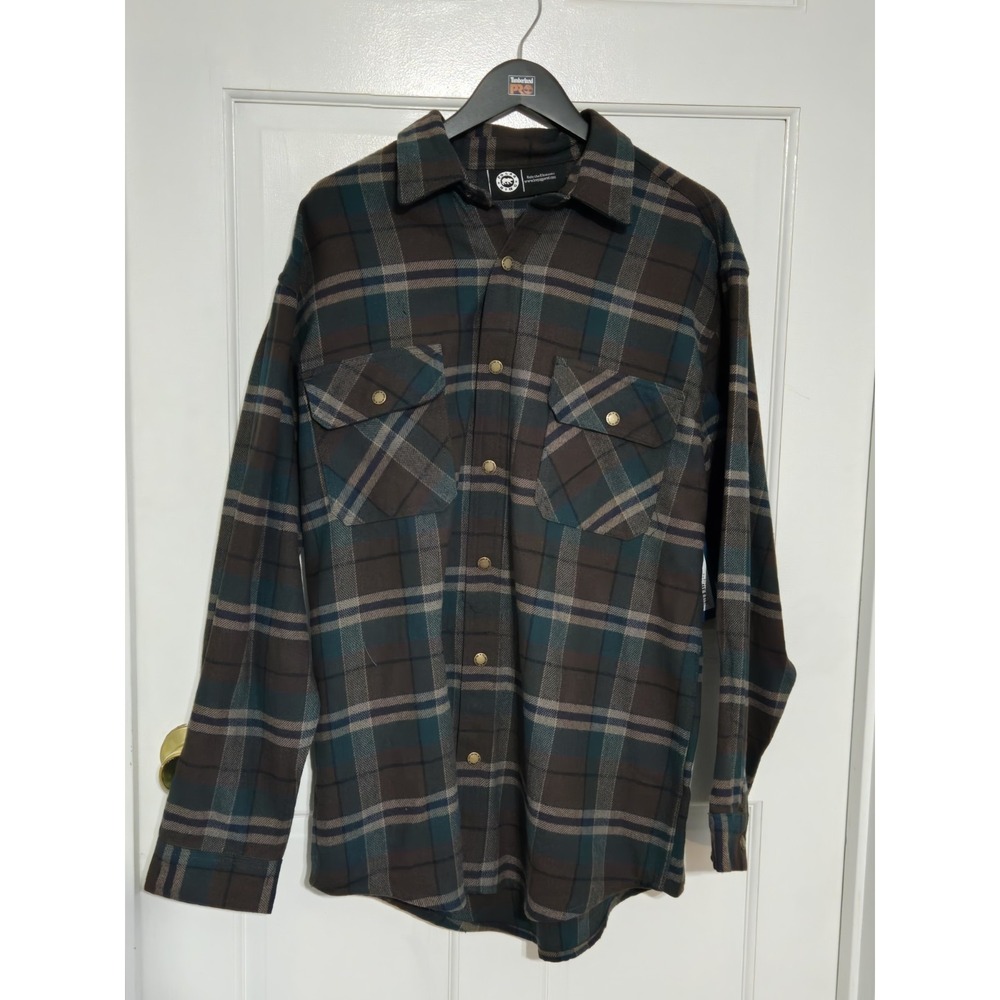 Polar King Mens flannel button up shirt NWT brown green sz Large